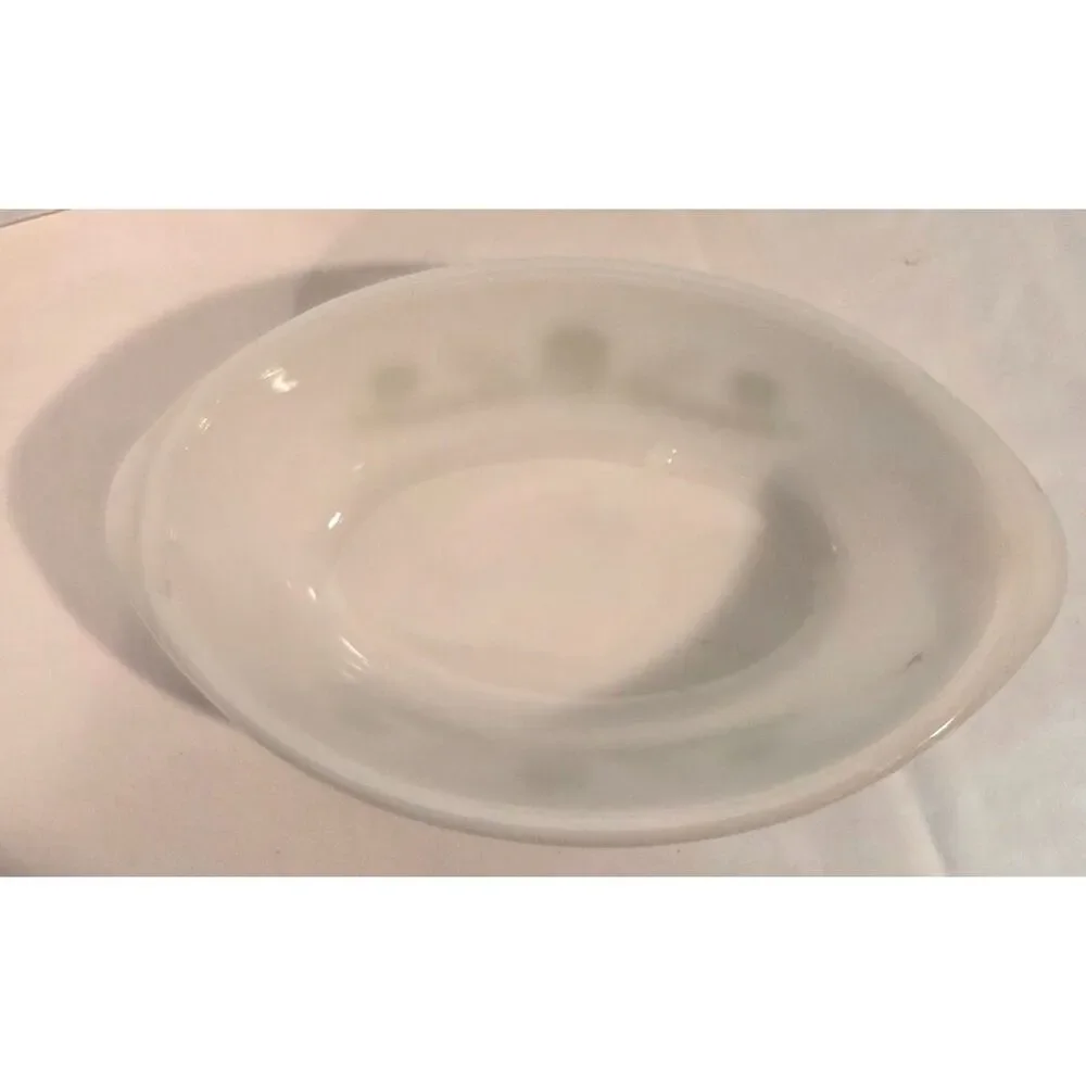 Vintage Glasbake Milk Glass Divided Casserole Dishes Green Floral Set of 2